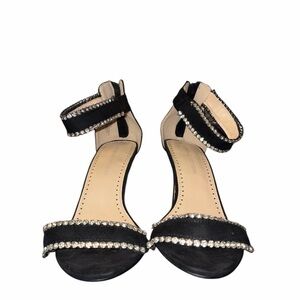Adrienne Vittadini Gracy Black Heels with Rhinestone Trim GUC Size 7.5 M
